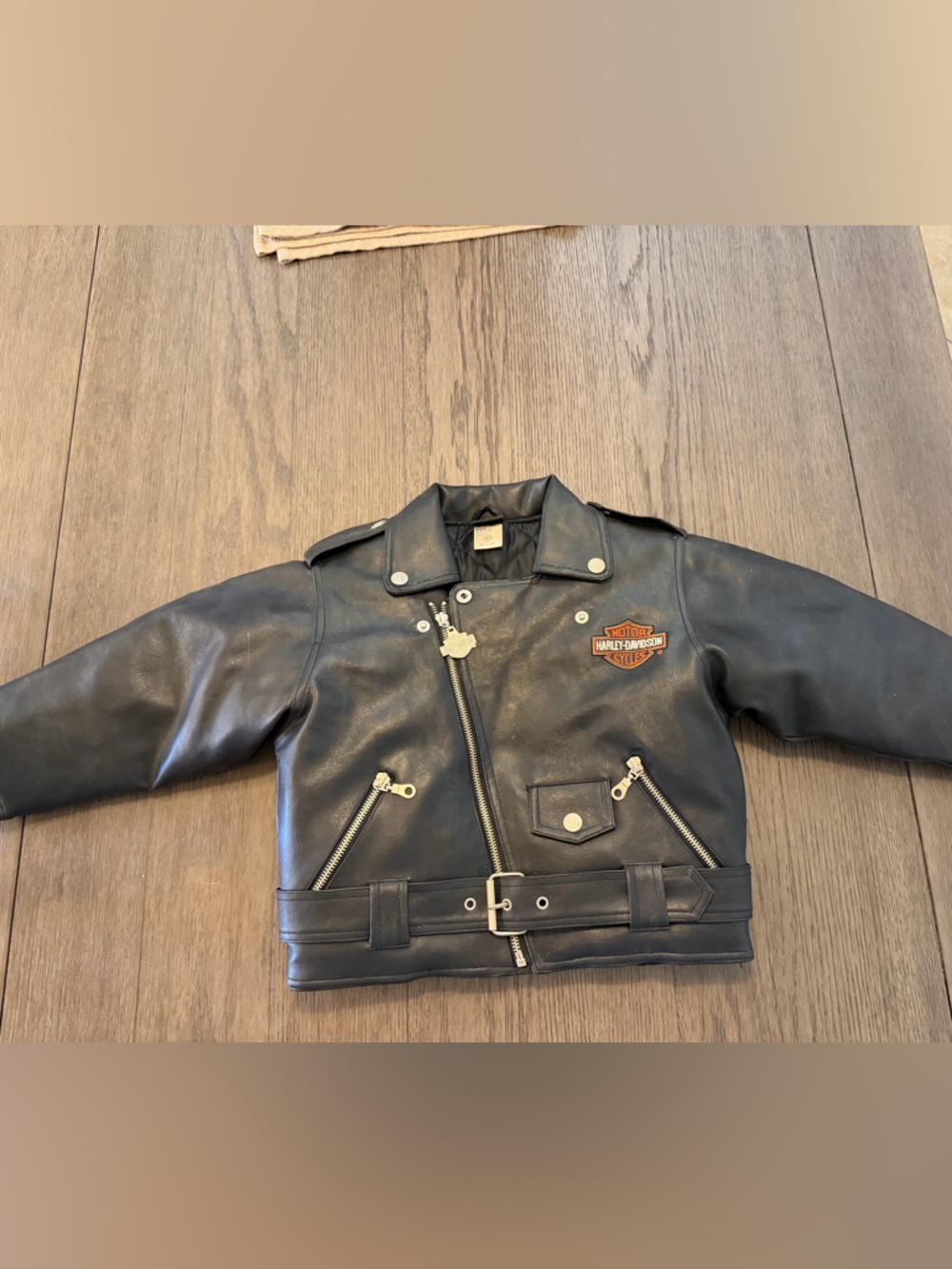 Harley-Davidson Black Leather Motorcycle Jacket with Orange Logo 4T - marks